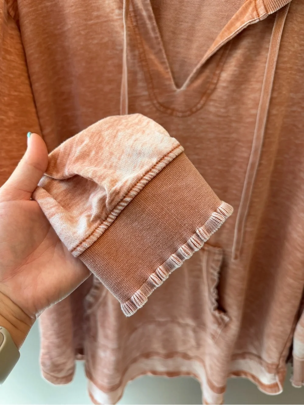Jane + Delancey Washed Rust Orange Hooded Women's Sweater - Picture 2 of 3